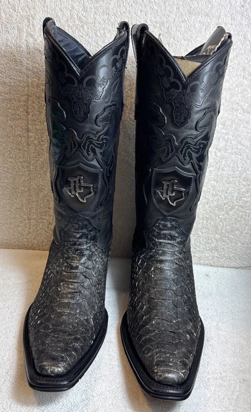 Texas Country Men’s Python Leather Cowboy Boots Narrow Square Toe Size 7